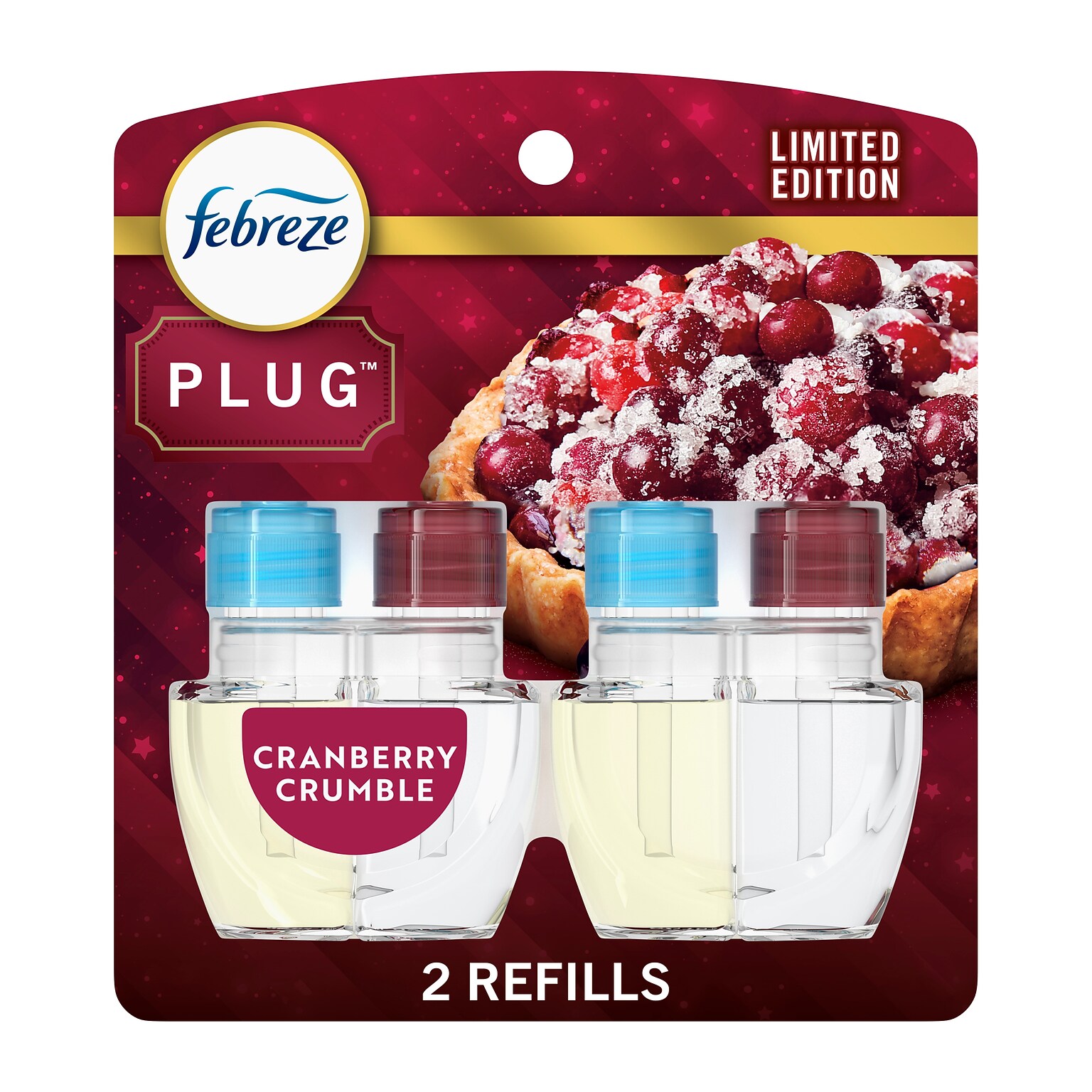 Febreze Plug Air Freshener Scented Oil Refill, Cranberry Crumble Scent, 0.87 oz, 2/Pack (03416)