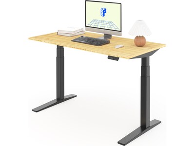 FlexiSpot E7 Pro 55"W Electric Adjustable Standing Desk, Bamboo/Black (E7BPRO5528-LBZB)