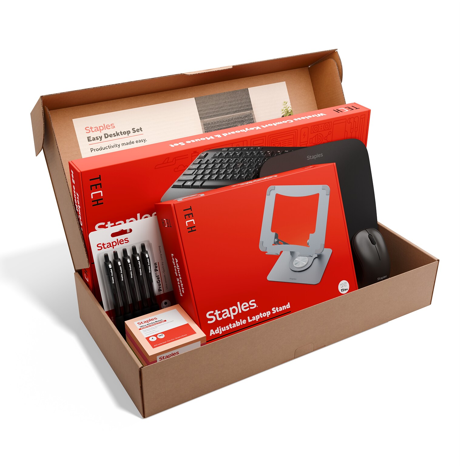 Staples Easy Desktop Set, Keyboard, Mouse, Mouse Pad, Laptop Stand, ProGel Pens & Sticky Notes (ST63681)
