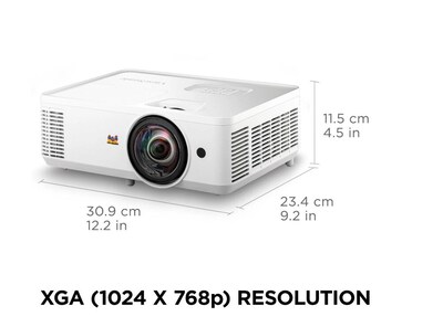 ViewSonic 4000 Lumens XGA Short Throw Projector with Dual HDMI, USB-A, White (PS502X)