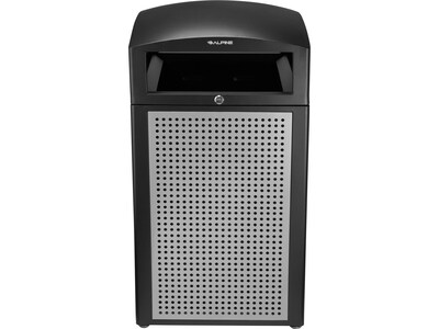 Alpine Plastic/Steel Outdoor Trash Can with Covered Top and Open Sides, 40 Gallon, Gray/Black (ALP47