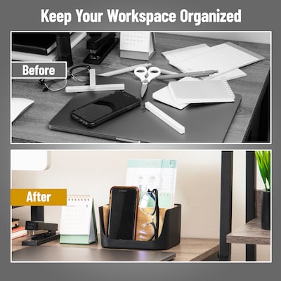 Mind Reader 5-Compartment Plastic Desk Organizer, Black (SLORG-BLK)