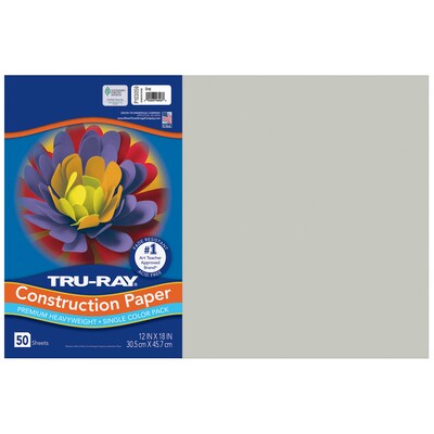 Tru-Ray 12 x 18 Construction Paper, Gray, 50 Sheets/Pack, 5 Packs/Bundle (PAC103059-5)