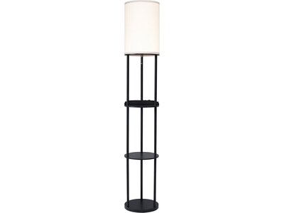 Adesso Charging Station 66.5" Black Floor Lamp with White Drum Shade (3116-01)