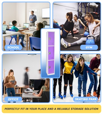 AdirOffice 72'' 3-Tier Purple Storage Locker (629-203-PUR)