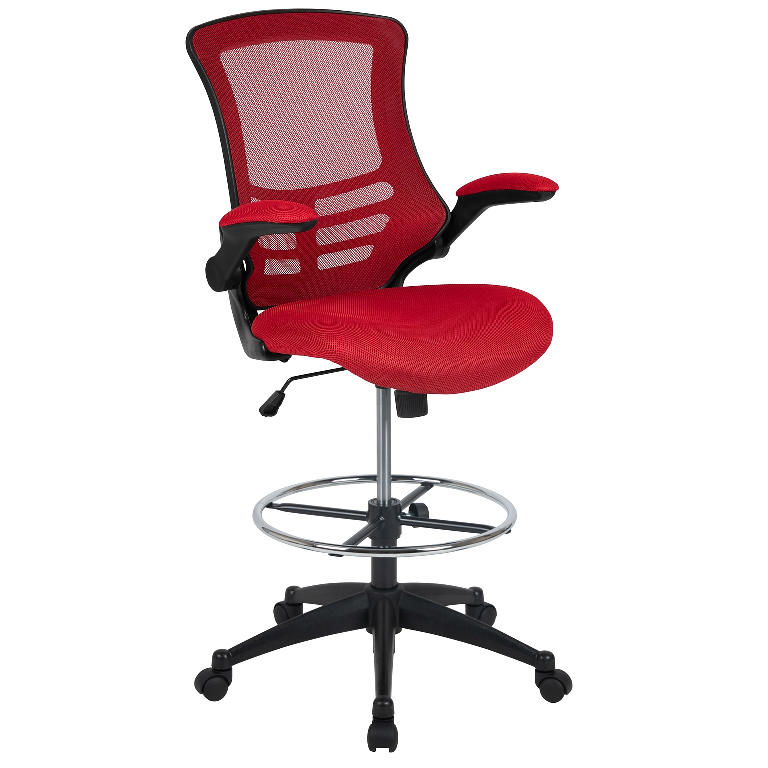 Flash Furniture Mesh Ergonomic Drafting Chair with Adjustable Foot Ring and Lumbar Support, Red (BLX5MDRED)