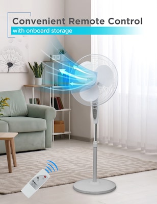 Black & Decker 18 Oscillating Pedestal Fan with Remote, 3-Speed, White (BDSF18MW)