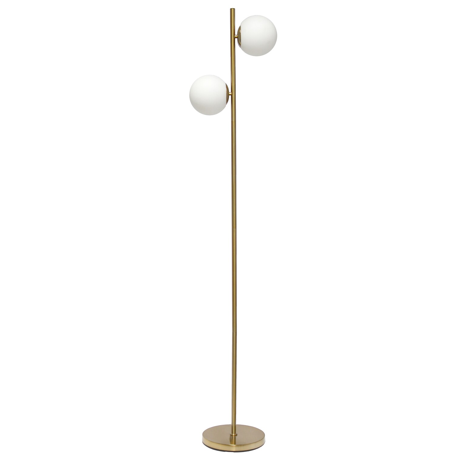 Simple Designs 66 Tall Mid Century Modern Standing Tree Floor Lamp with Dual White Glass Globe Shade, Gold (LF1044-GLD)