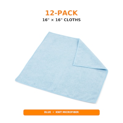 Coastwide Professional Microfiber Cloths, 16" x 16", Blue, 12/Pack