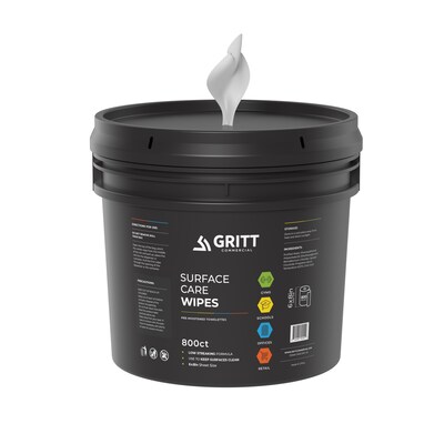 Gritt Commercial Professional All-Purpose Wipes with Bucket Dispenser, 800 Wipes/Bag, 4 Bags/Carton (GRI5-RW-1-B-CS)