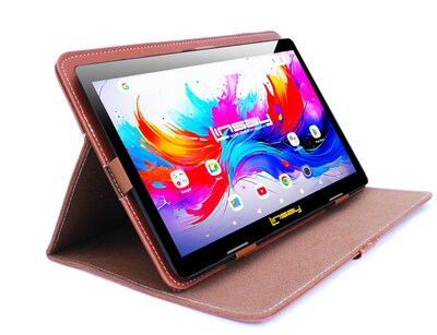 Linsay F10 Series 10.1 Tablet, Wi-Fi, Octa Core, 256GB eMMC, Android 15, with Brown Leather Case (F10IPGCLBROWNPLUS)