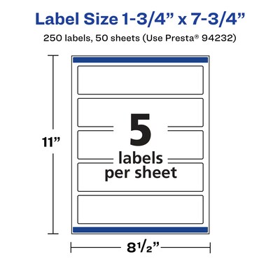 Avery Laser/Inkjet Multipurpose Labels, 7.75" x 1.75", Glossy Clear, 250/Box (94232)