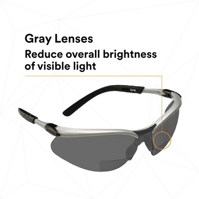 3M BX Anti-Fog +2.00 Safety Glasses, Over the Glasses, Gray Lens, 20/Carton (11378-00000-20)