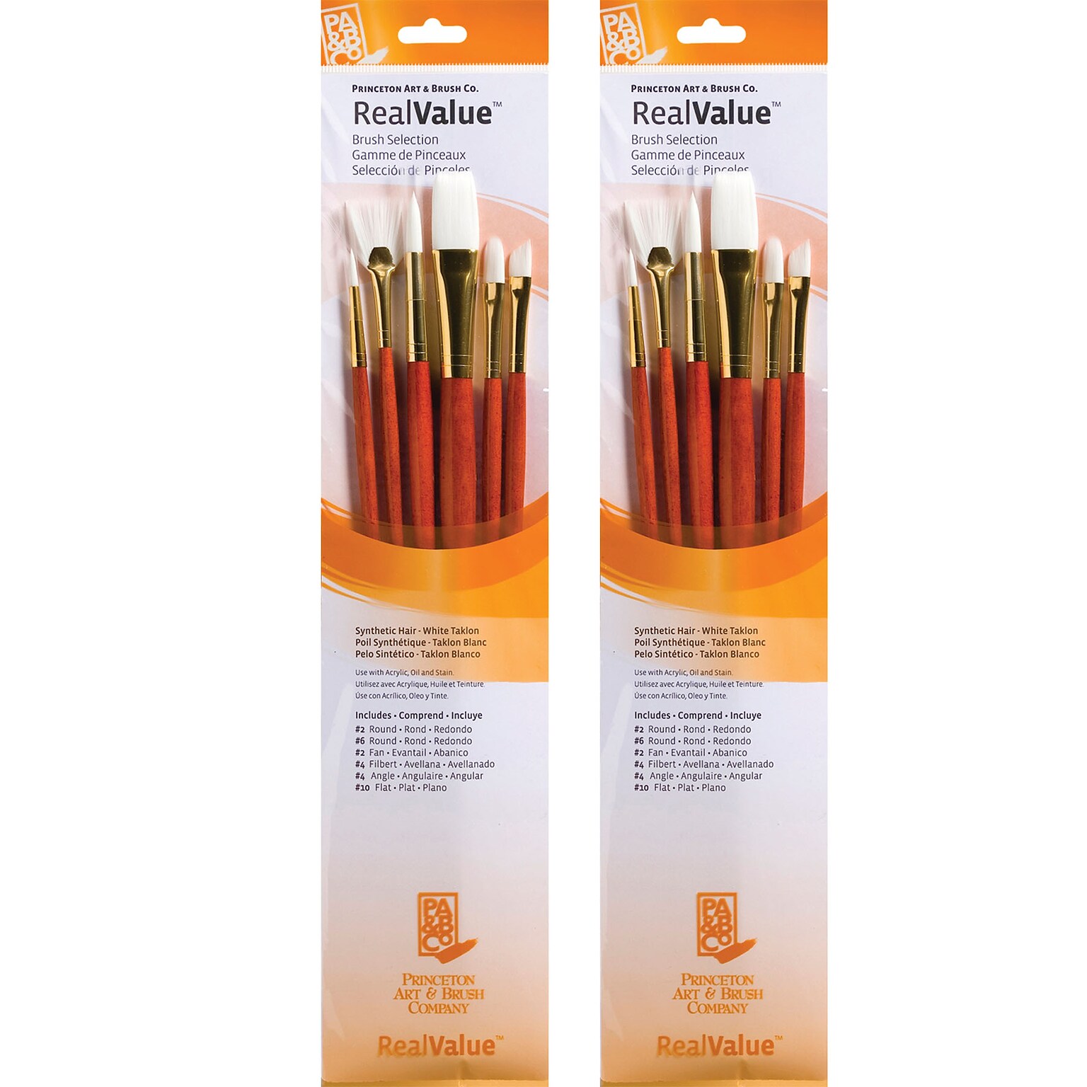 Princeton RealValue Long Handle Mixed Media Synthetic Taklon Variety Brush Set, 6/Set, 2 Sets/Bundle (PBXPR9156-2)