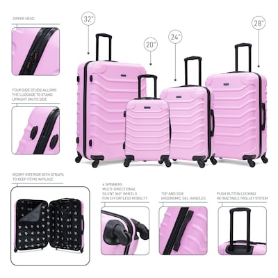 InUSA Endurance 4-Piece Hardside Spinner Luggage Set, TSA Checkpoint Friendly, Pink (IUENDSMLXL-PNK)
