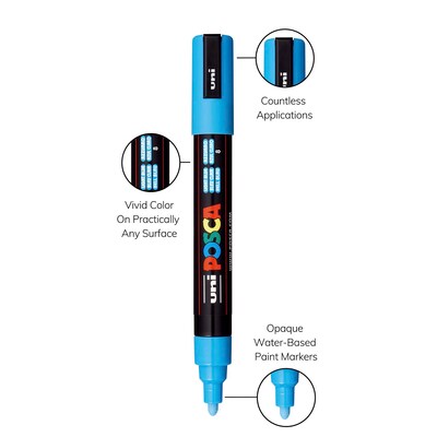 POSCA PC-5M Water Based Paint Marker, Reversible Medium Tip, Light Blue, 3/Pack (UBCPC5MLBLUE-3)