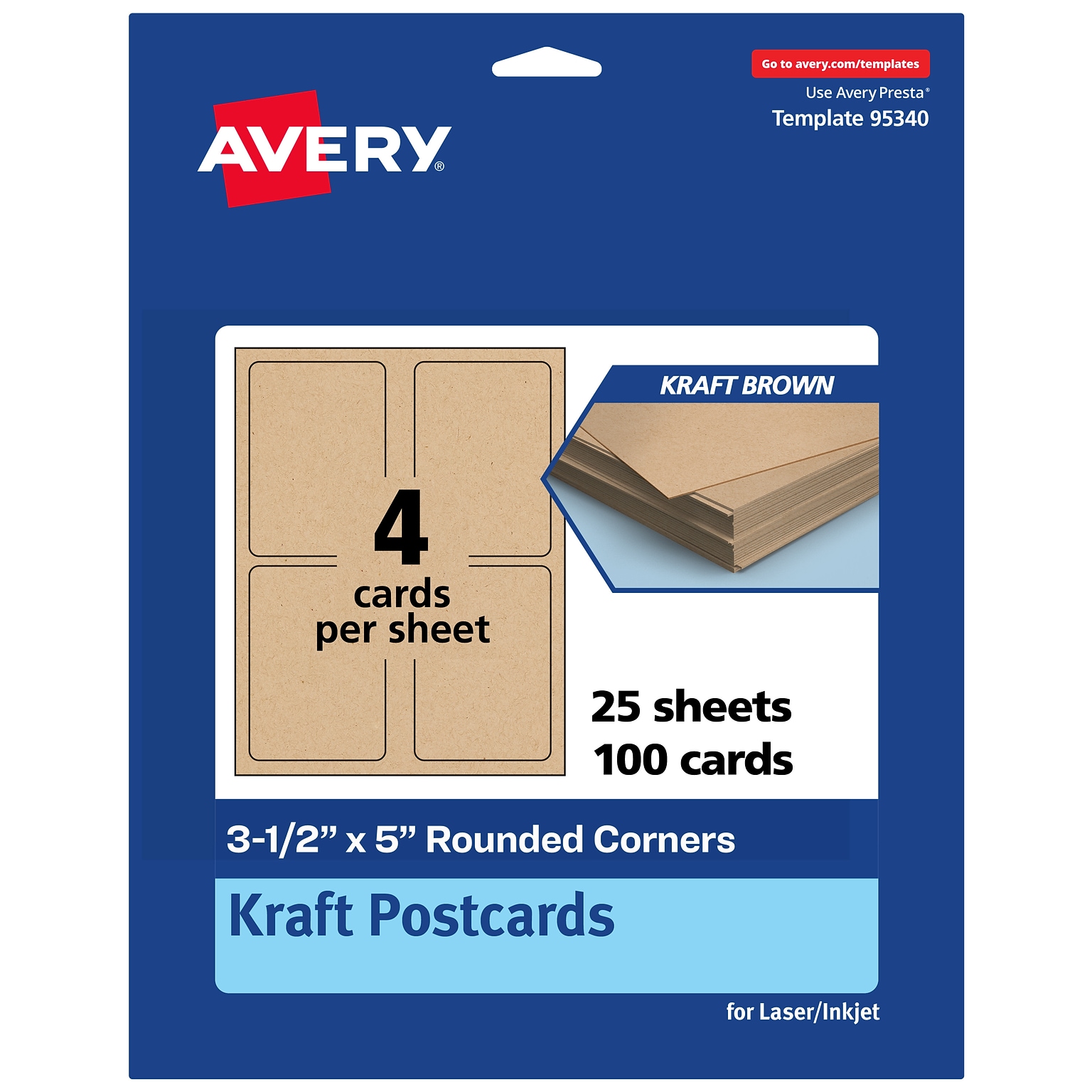 Avery Integrated Cards, 3.5 x 5, Kraft Brown, 100/Pack (95342)
