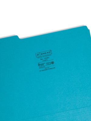 Smead File Folder, 3 Tab, Letter Size, Teal, 100/Box (10291)