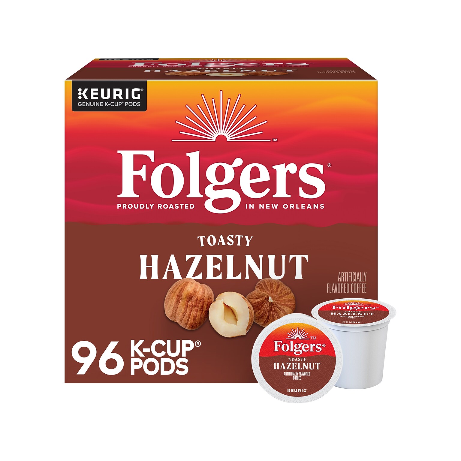 Folgers Toasty Hazelnut Coffee Keurig K-Cup Pods, Medium Roast, 96/Box (6109CT)