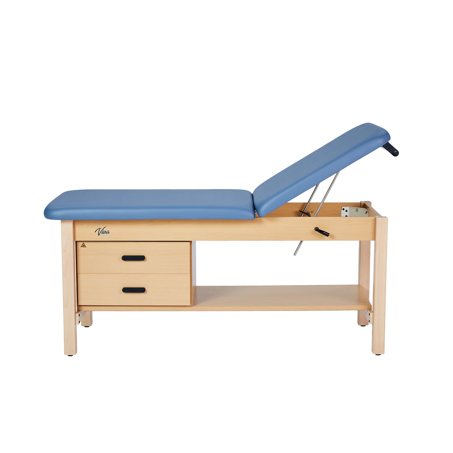 Aristo Wood Physician Adjustable Exam Table with Shelf, Dual Drawer Cabinet, Paper Cutter, Holder, 500 lb Capacity, Blue