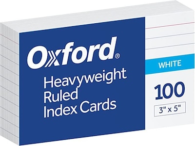 Oxford Heavyweight Lined Index Cards, 3 X 5, White, 100 Cards/Pack (OFX63500)