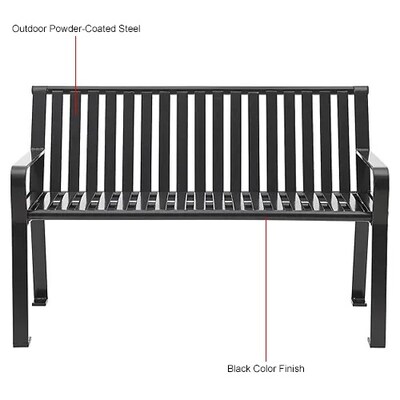 Global Industrial 4' Outdoor Bench w/ Back, Vertical Steel Slat, Black (694853BKKD)