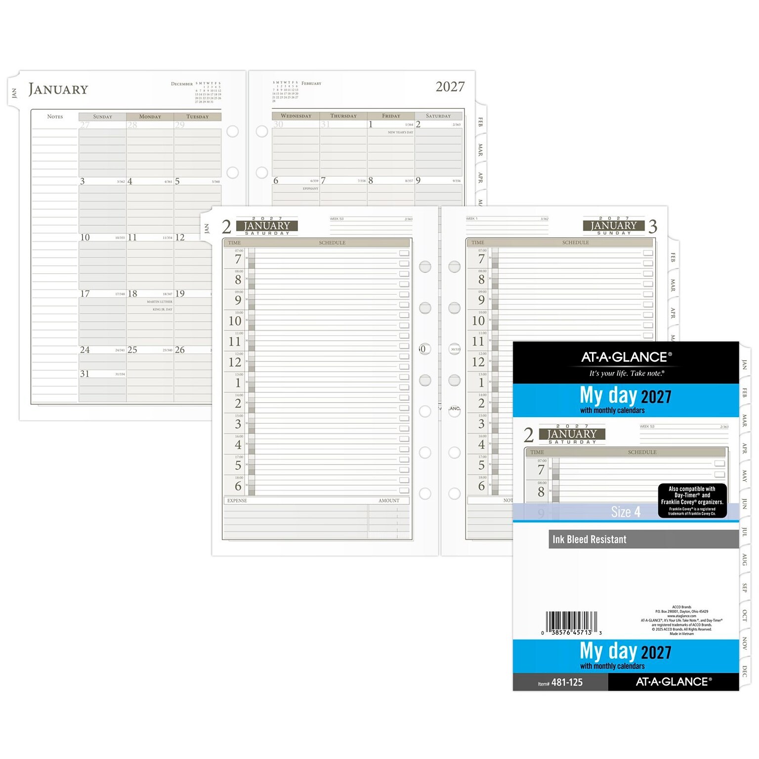2027 AT-A-GLANCE Seascapes 8.5 x 5.5 Daily & Monthly Planner Refill, White/Brown (481-125-27)