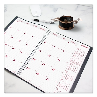 2025-2026 Brownline Essential Collection 8.5" x 11" Monthly Planner, Faux Leather Cover, Black (REDCB1262BLK)