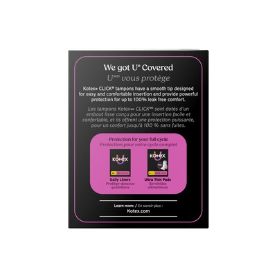 U by Kotex Click Super Absorbency Compact Tampon, Plastic Applicator, Unscented, 32/Pack (51584)