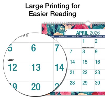 2026-2027 Excello Brands 8.5" x 11" Academic Monthly Wall Calendar, Teal Floral (NAY27-8511WC-17)