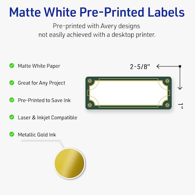 Avery Rectangle Multipurpose Labels, 1 x 2-5/8, White, 160/Pack (19479370386)