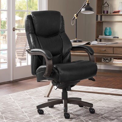 La-Z-Boy Delano Ergonomic Leather Executive Big & Tall Chair, 400 lb. Capacity, Jet Black/Gray (CHR10045B)