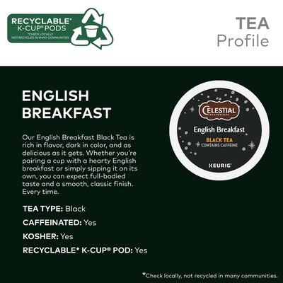 Celestial Seasonings Breakfast Blend Black Tea, Keurig® K-Cup® Pods, 96/Carton (14731)
