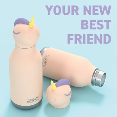ASOBU Bestie Bottle Unicorn Vacuum Insulated Stainless Steel Water Bottle with Reusable Flexi Straw, 16 oz., Pink (SBV44UN)