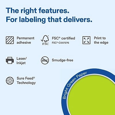 Avery Laser/Inkjet Multipurpose Labels, 5-1/8 x 4, Bright Green, 60 Labels/Pack (19479370713)