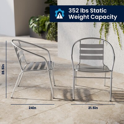 Flash Furniture Lila Indoor-Outdoor 23.5'' Round Table Set with 2 Slat Back Chairs, Aluminum (TLH24RD017BCHR2)