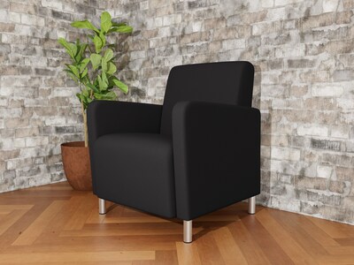 Lesro Ravenna Fabric Guest Chair, Open House Black/Brushed Steel (RV1101.FBS-01OHBK)