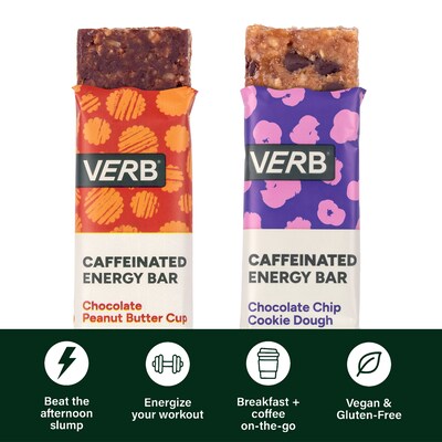 VERB Caffeinated Gluten Free Assorted Energy Bar Variety Pack, 0.92 oz., 32/Pack (600-04178)