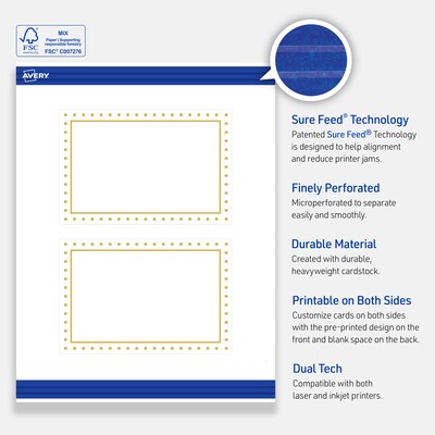 Avery Gold Border with Gold Dots Matte Blank Card, White, 20/Pack (S00-DJ1)