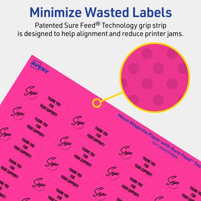 Avery Rectangle Laser/Inkjet Multipurpose Labels, 2/3" x 1-3/4", Neon Magenta (440/Pack)