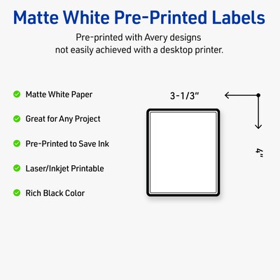 Avery Laser/Inkjet Rectangle Multipurpose Labels, 4 x 3-1/3, White, 40/Pack (S00DM0)