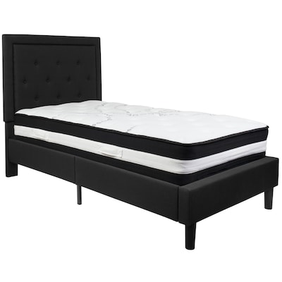 Flash Furniture Roxbury Tufted Upholstered Platform Bed in Black Fabric with Pocket Spring Mattress,