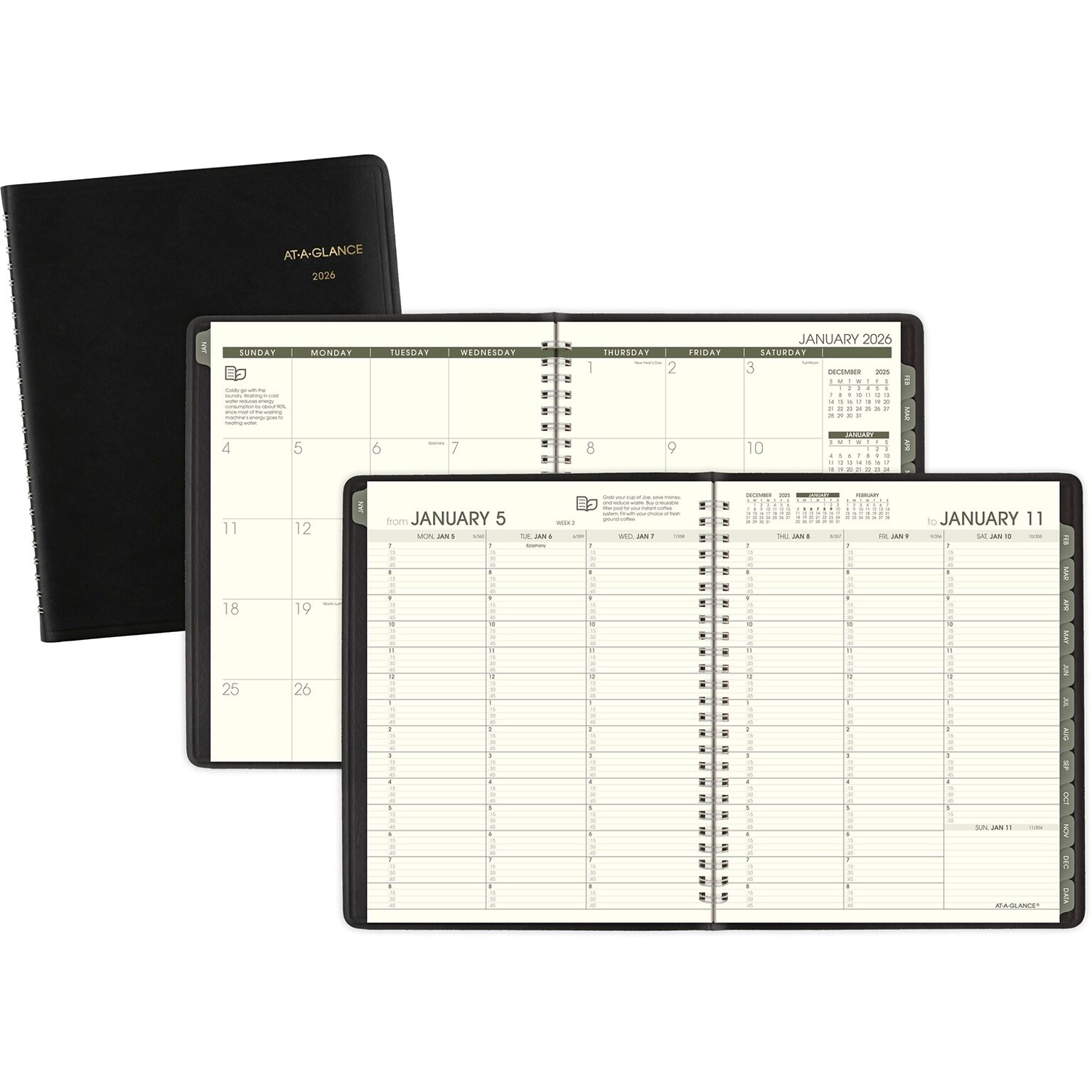2026 AT-A-GLANCE Recycled 7 x 8.75 Weekly & Monthly Appointment Book, Faux Leather Cover, Black (70-951G-05-26)