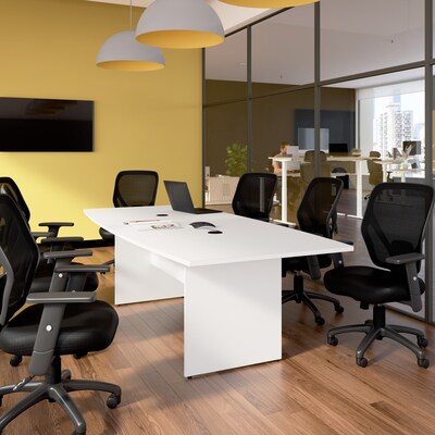 Bush Business Furniture 96W x 42D Boat Shaped Conference Table with Wood Base, White (99TB9642WHK)