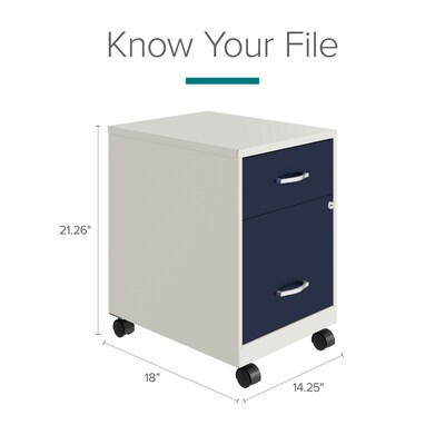 Space Solutions 18" 2-Drawer Mobile Verticle File Cabinet with Accessory Drawer, Letter Width, Pearl White/Navy (25940)