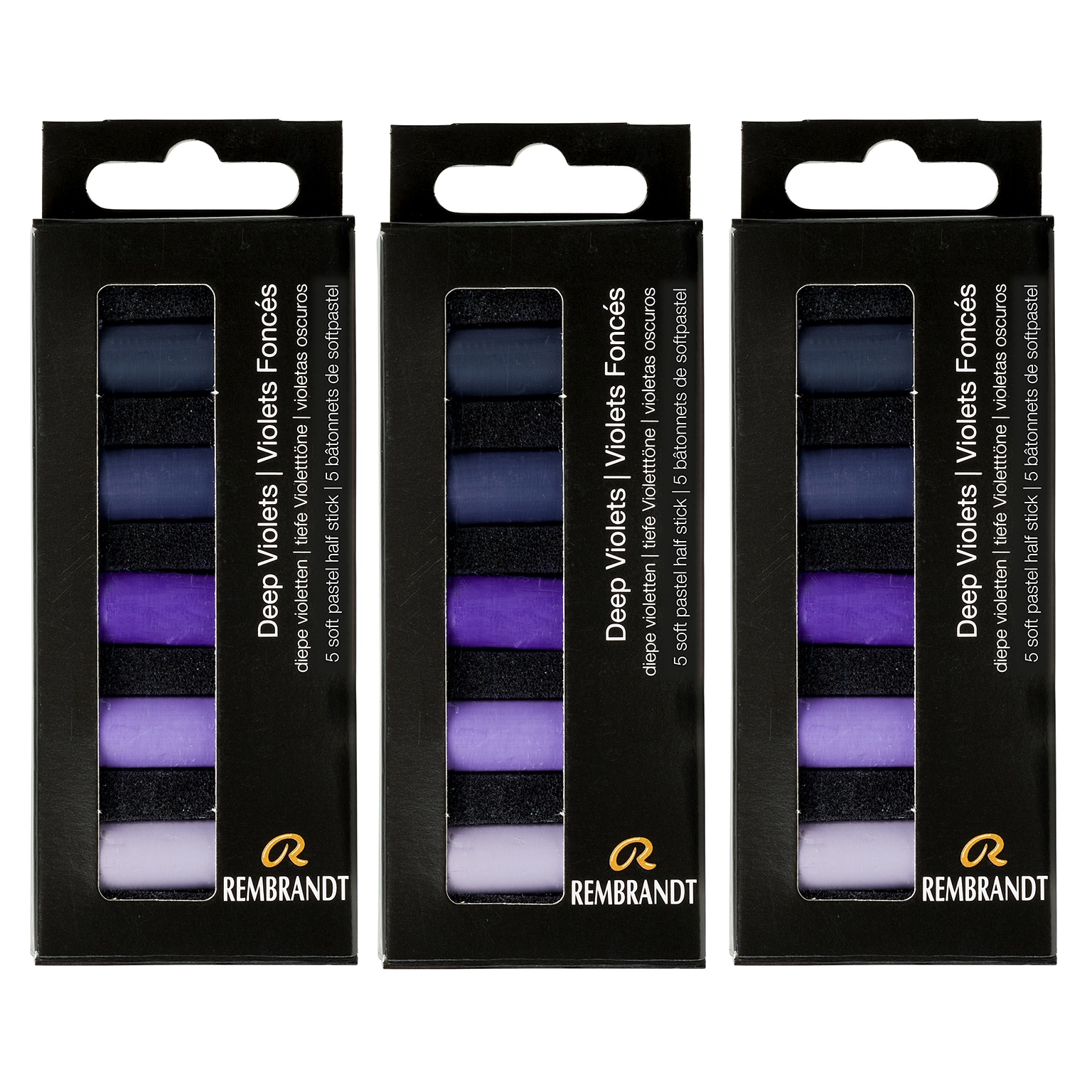 Rembrandt Soft Pastels Micro Sets, Deep Violets, 5/Set, 3 Sets/Bundle (RBX31820506-3)