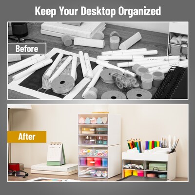 Mind Reader 7-Compartment Plastic Desk Organizer, White, 2/Set (MSORG-WHT)