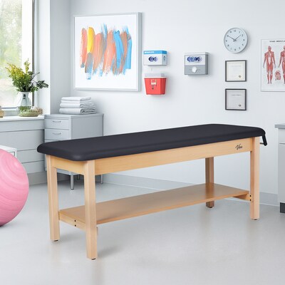 Aristo Wood H-Brace Physician Exam Table with Shelf, 2 Drawer Cabinet, Paper Cutter, Holder, 500lbs. Capacity, Black