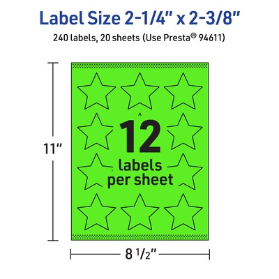 Avery Burst Multipurpose Labels, 2-1/4" x 2-3/8", Neon Green, 240/Pack (94611)