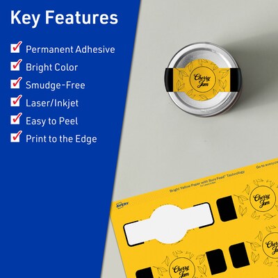 Avery Laser/Inkjet Cigar Multipurpose Labels, 1.5 x 3.5, Bright Yellow, 400/Pack (94122)